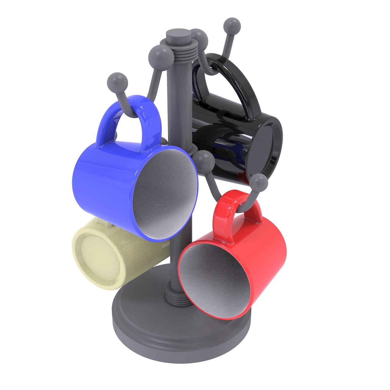 Countertop 4 Coffee Mug Holder With Groovy Detail - Matte Gray